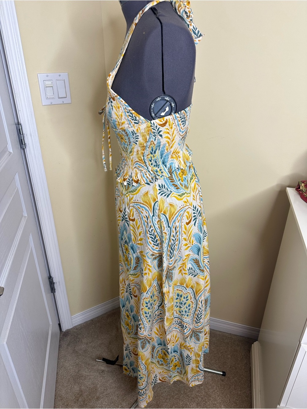 NWT Patrons of Peace Boho Halter Maxi Dress in Yellow Blue size medium - Picture 3 of 9